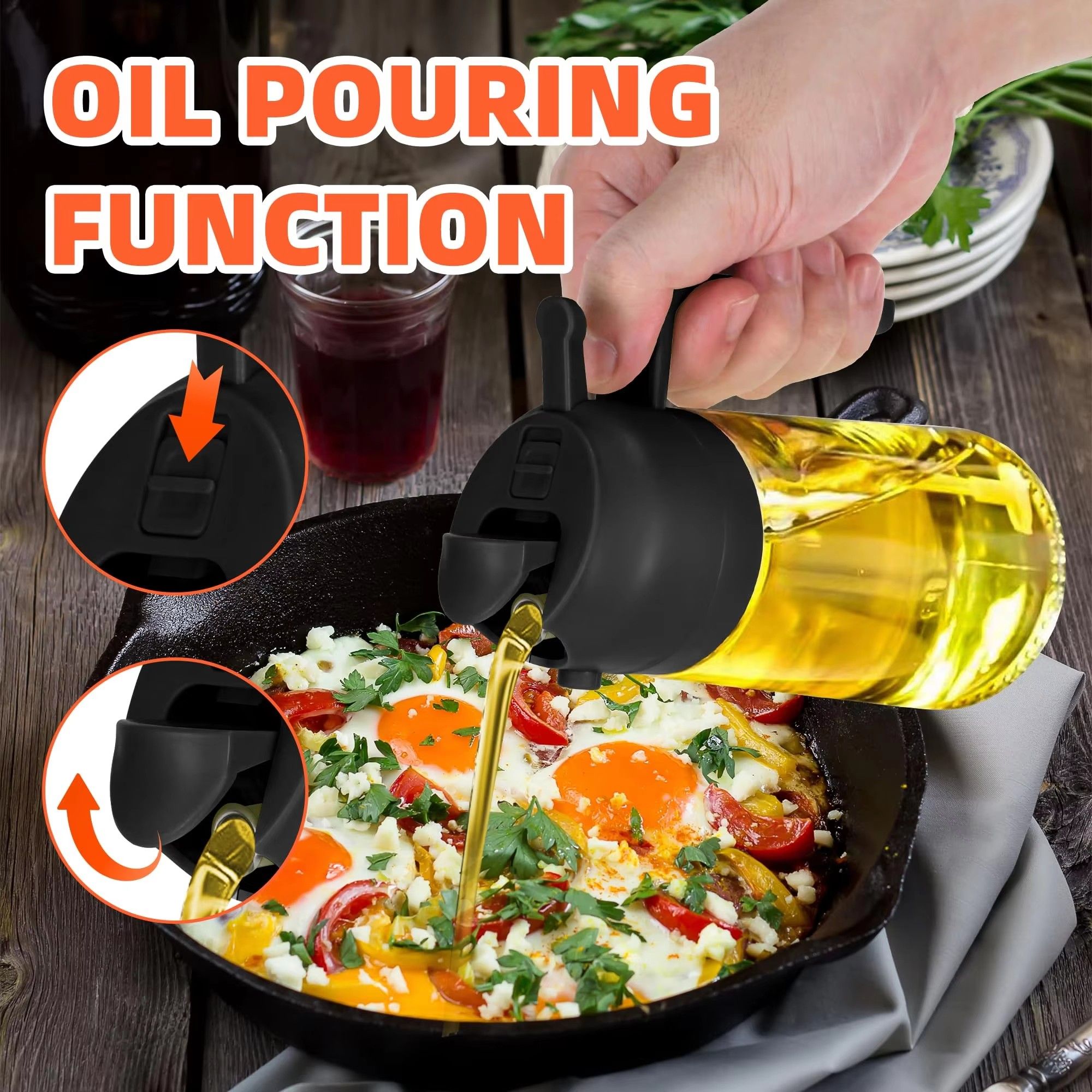 Cooking Kitchen Salad Barbecue 16oz/470ml 2 in 1 Oil Sprayer Bottle Olive Oil Dispenser Bottle for Kitchen and Air Fryer, Barbecue, Salad
