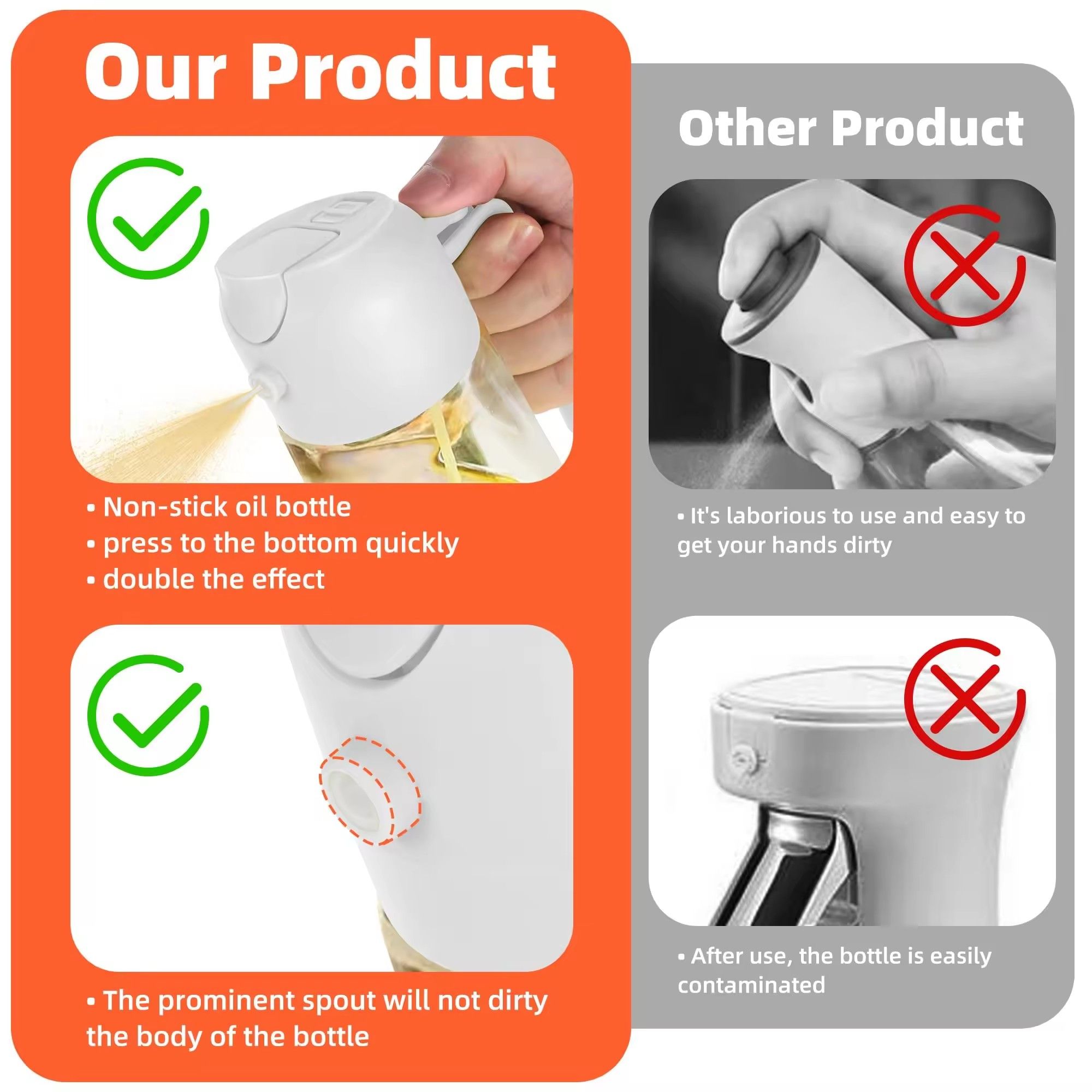 Cooking Kitchen Salad Barbecue 16oz/470ml 2 in 1 Oil Sprayer Bottle Olive Oil Dispenser Bottle for Kitchen and Air Fryer, Barbecue, Salad