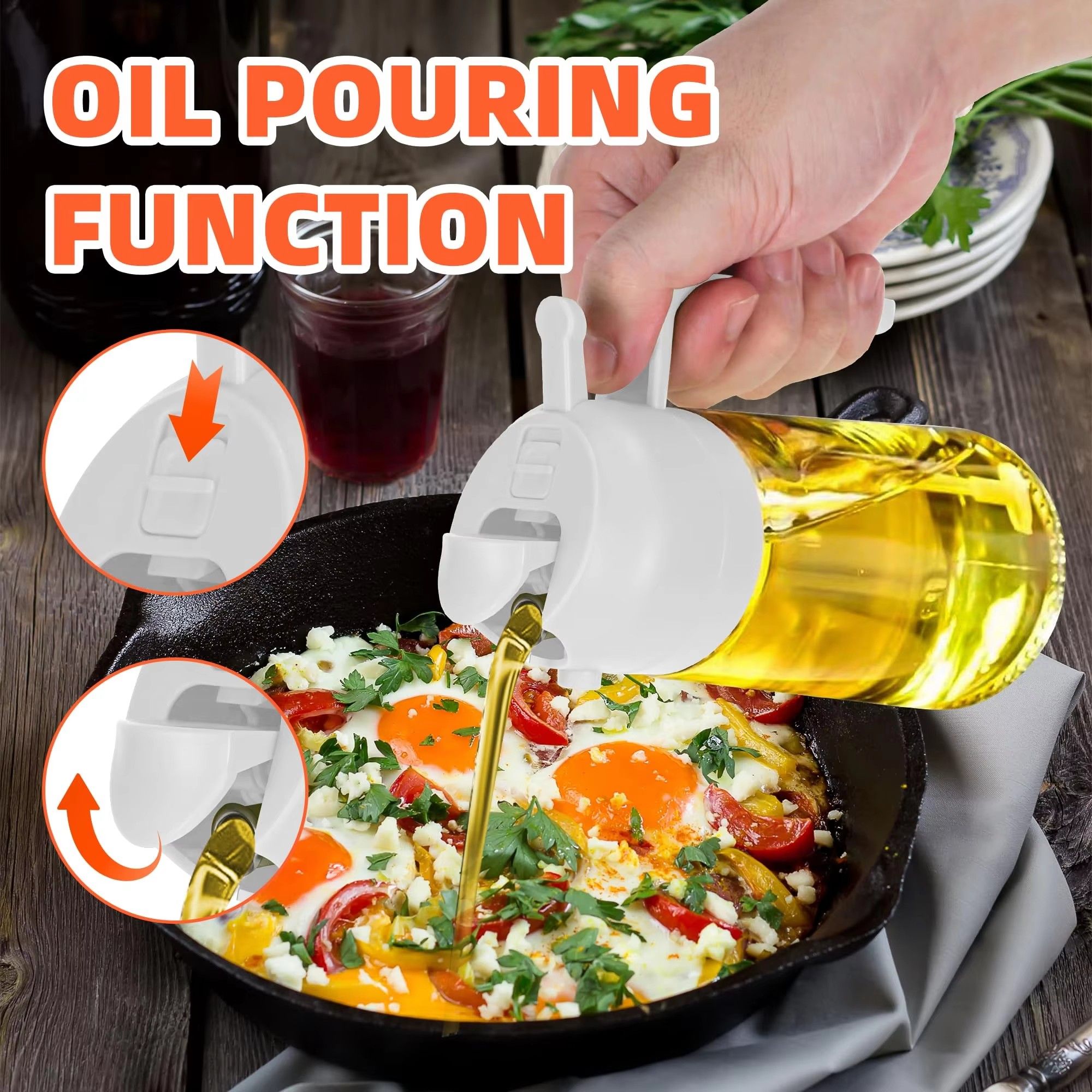 Cooking Kitchen Salad Barbecue 16oz/470ml 2 in 1 Oil Sprayer Bottle Olive Oil Dispenser Bottle for Kitchen and Air Fryer, Barbecue, Salad