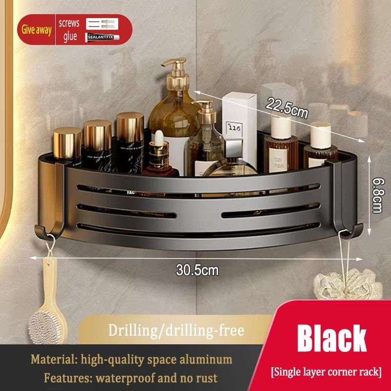 Bathroom Rack Rolling Dish Drainer Rack Wall Mount Corner Shelves Tripod Stand Grey Space Aluminum Triangle Basket Black Modern