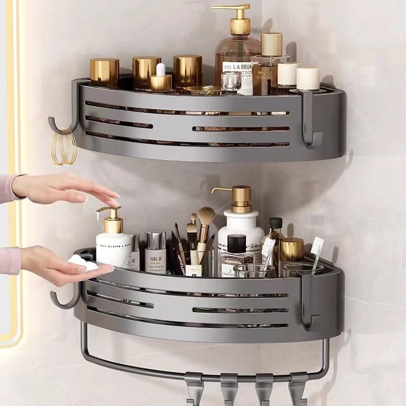 Bathroom Rack Rolling Dish Drainer Rack Wall Mount Corner Shelves Tripod Stand Grey Space Aluminum Triangle Basket Black Modern