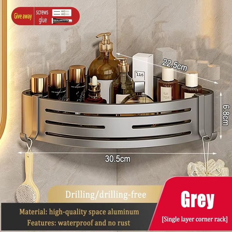 Bathroom Rack Rolling Dish Drainer Rack Wall Mount Corner Shelves Tripod Stand Grey Space Aluminum Triangle Basket Black Modern