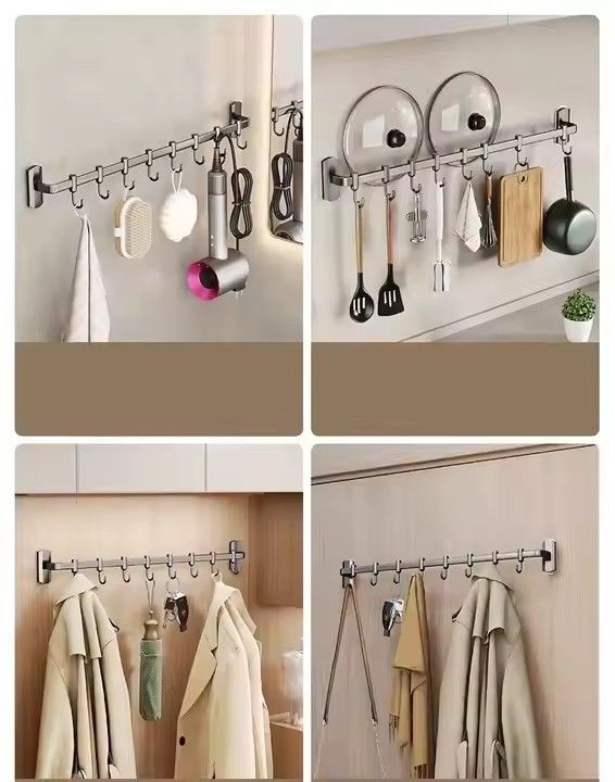 Kitchen Bathroom Hook No Punch Hanging Storage Rack Aluminum Row Hook Wall Hanging Storage Rack