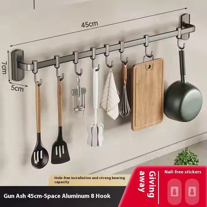 Kitchen Bathroom Hook No Punch Hanging Storage Rack Aluminum Row Hook Wall Hanging Storage Rack