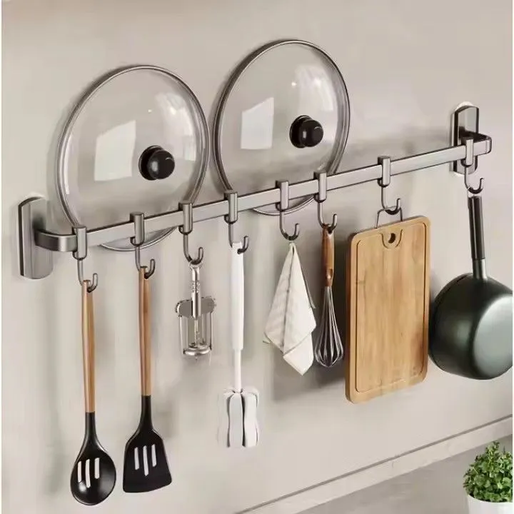 Kitchen Bathroom Hook No Punch Hanging Storage Rack Aluminum Row Hook Wall Hanging Storage Rack Utensil Rack Kitchen