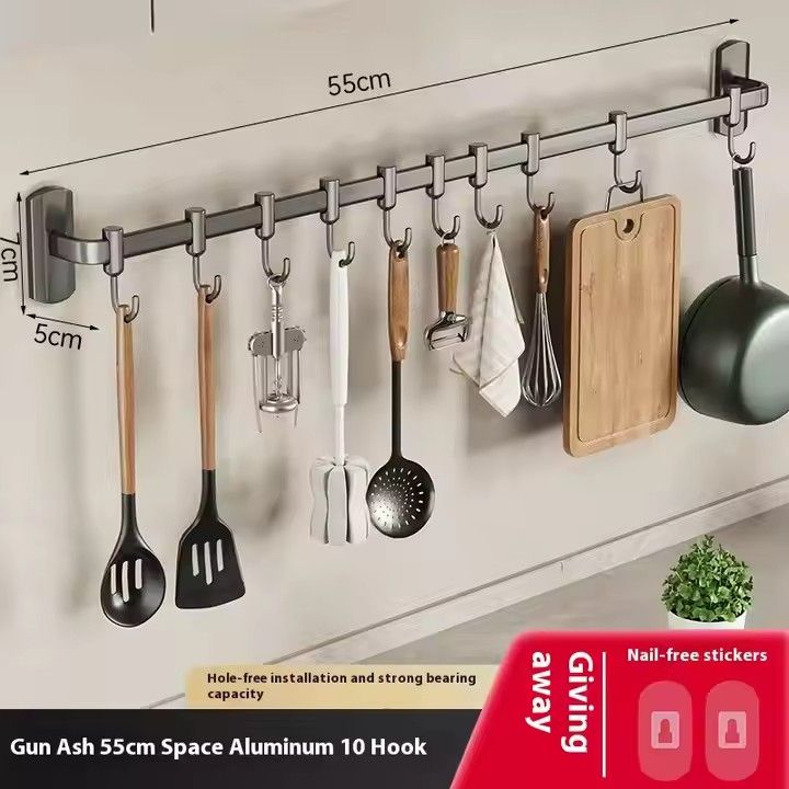 Kitchen Bathroom Hook No Punch Hanging Storage Rack Aluminum Row Hook Wall Hanging Storage Rack