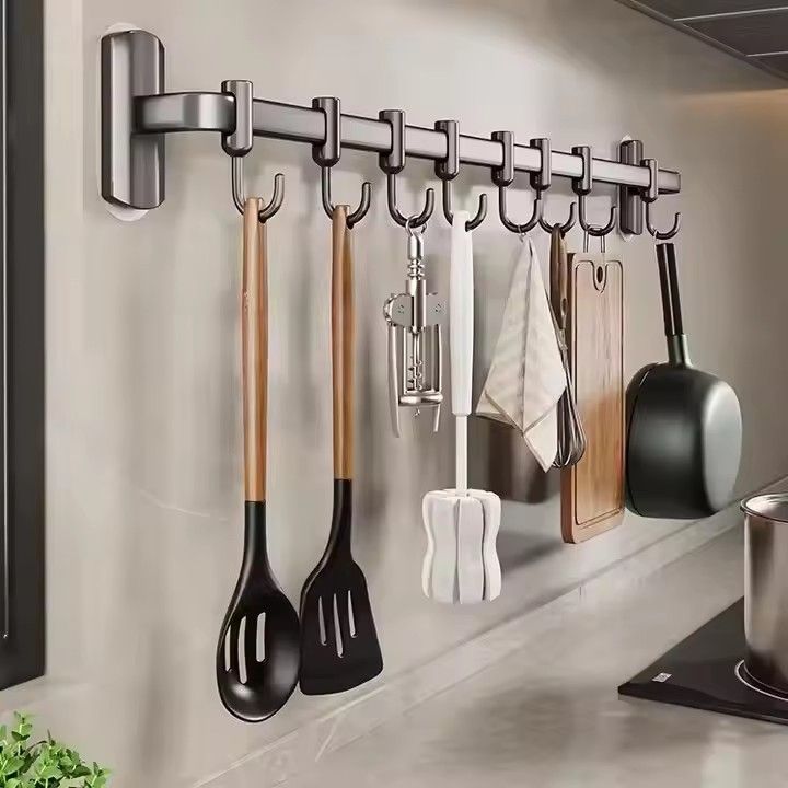 Kitchen Bathroom Hook No Punch Hanging Storage Rack Aluminum Row Hook Wall Hanging Storage Rack