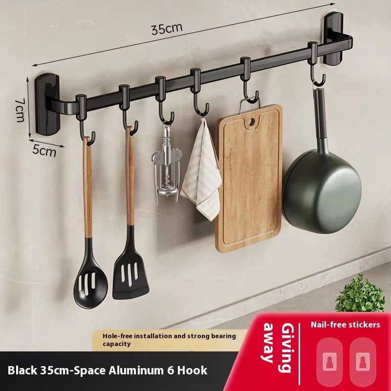 Kitchen Bathroom Hook No Punch Hanging Storage Rack Aluminum Row Hook Wall Hanging Storage Rack