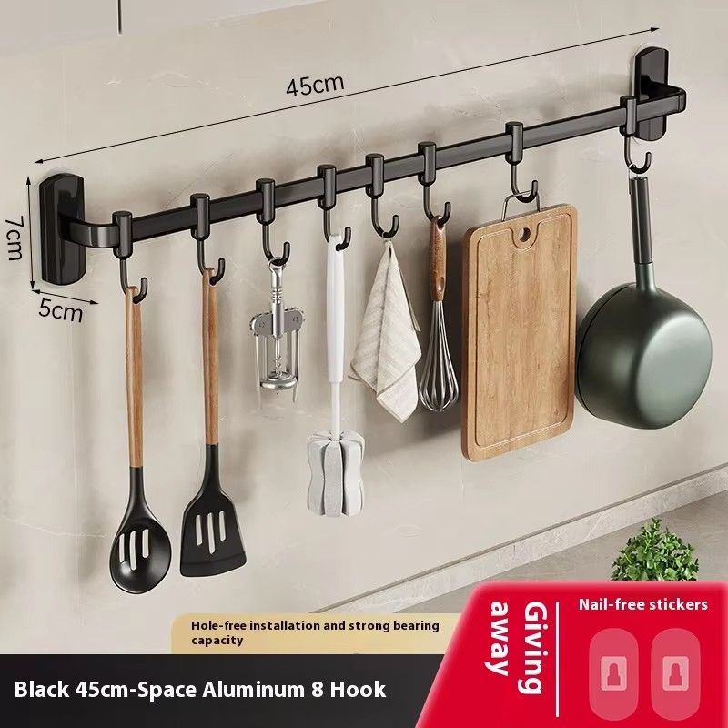 Kitchen Bathroom Hook No Punch Hanging Storage Rack Aluminum Row Hook Wall Hanging Storage Rack