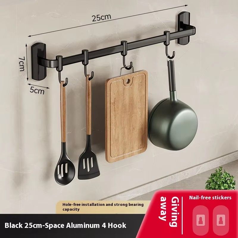 Kitchen Bathroom Hook No Punch Hanging Storage Rack Aluminum Row Hook Wall Hanging Storage Rack