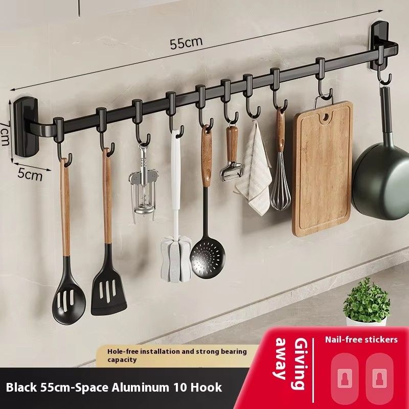 Kitchen Bathroom Hook No Punch Hanging Storage Rack Aluminum Row Hook Wall Hanging Storage Rack