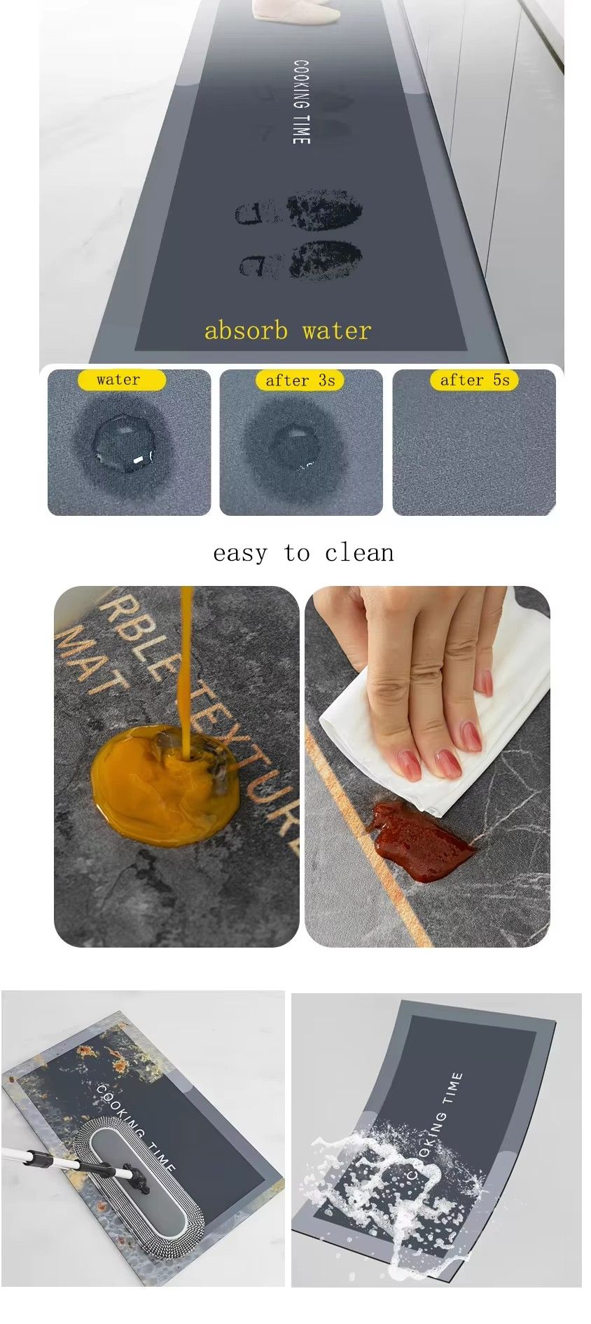 3.5mm Thick Absorbent Pads Dirt-resistant Non-slip Easy to Clean Long Kitchen Rubber Mat and Rugs