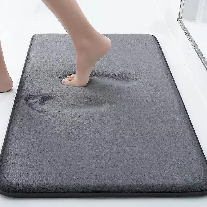 Extra thick Solid Color Polyester Memory Sponge Flat Mat Toilet Door Non-slip Carpet Bathroom Absorbent Mat U Shape Mat Bath Rugs