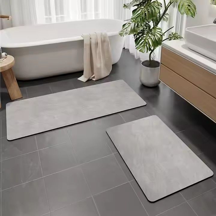 3.5mm Extra Thick Solid Color Bathroom Floor Home Non-slip Foot Absorbent Quick-drying Door Mat Bathroom Water Absorbent Rug Set Rubber Diatom Mud Anti Slip Diatomite Carpet Bath Mat