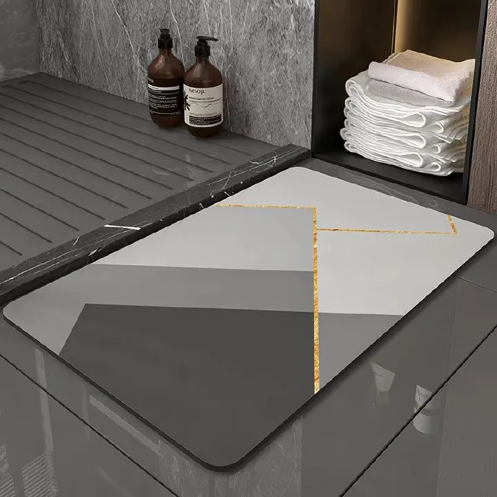 3.5mm Extra Thick Solid Color Bathroom Floor Home Non-slip Foot Absorbent Quick-drying Door Mat Bathroom Water Absorbent Rug Set Rubber Diatom Mud Anti Slip Diatomite Carpet Bath Mat