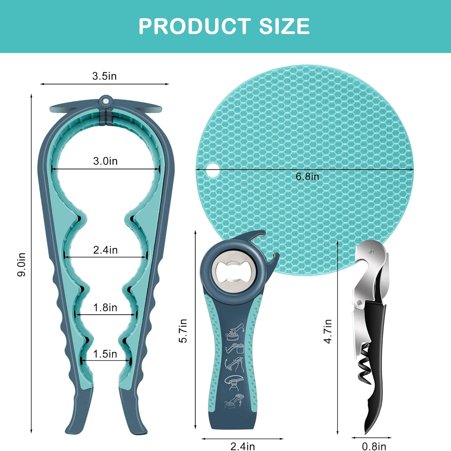 Kitchen Accessories bar Tools Silicone Can Jar Opener Gripper Wine Opener Corkscrew Beer Cap Bottle Opener,Universal Rubber Jar Opener Grip Pad for Easy Bottle Lid Removal Kitchen Tool