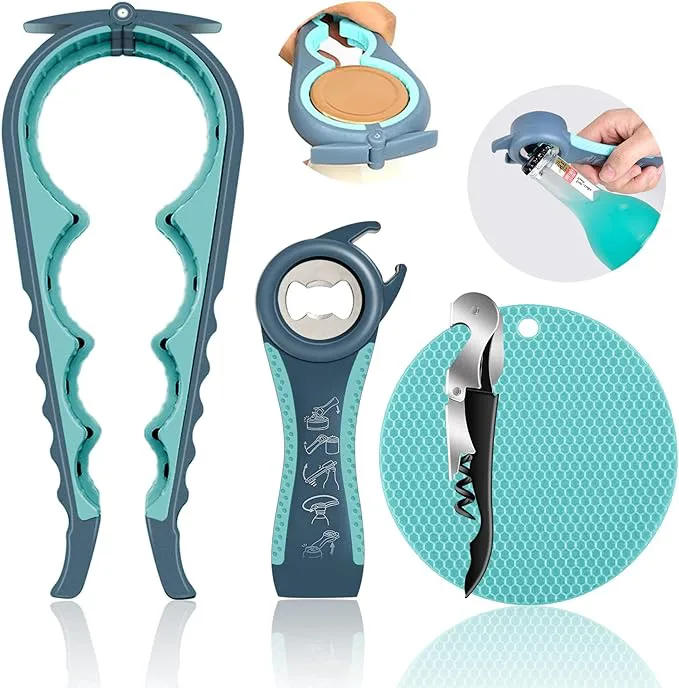 Kitchen Accessories bar Tools Silicone Can Jar Opener Gripper Wine Opener Corkscrew Beer Cap Bottle Opener,Universal Rubber Jar Opener Grip Pad for Easy Bottle Lid Removal Kitchen Tool