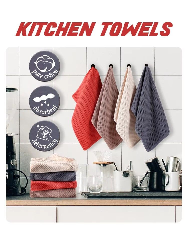 6PCS Custom High Quality 100% Cotton Kitchen Hand Towel Waffle Weave Cleaning Cloths Soft Absorbent Waffle Tea Towel Set for Kitchen Dish Cloths & Dish Towels