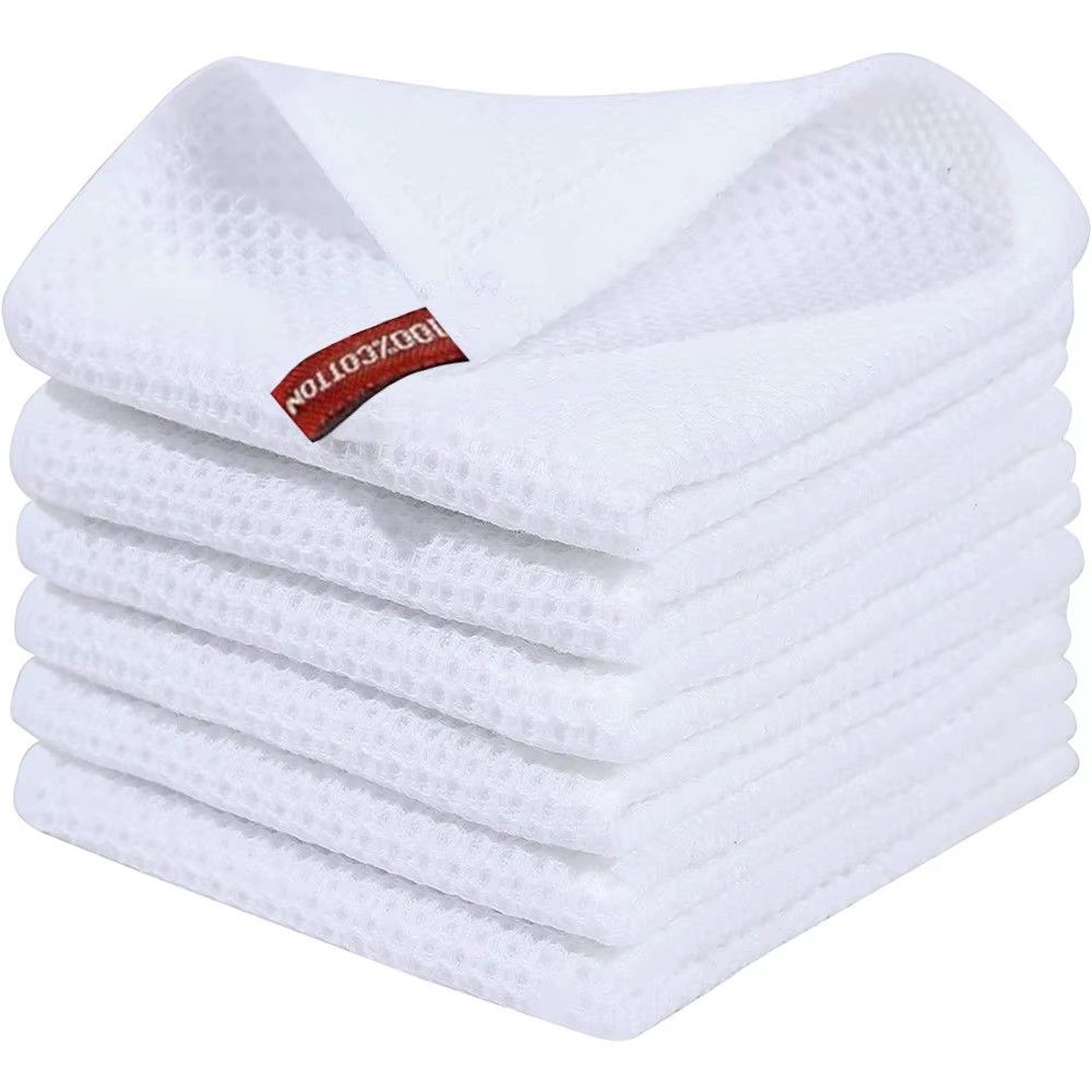 6PCS Custom High Quality 100% Cotton Kitchen Hand Towel Waffle Weave Cleaning Cloths Soft Absorbent Waffle Tea Towel Set for Kitchen Dish Cloths & Dish Towels
