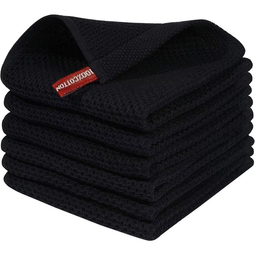 6PCS Custom High Quality 100% Cotton Kitchen Hand Towel Waffle Weave Cleaning Cloths Soft Absorbent Waffle Tea Towel Set for Kitchen Dish Cloths & Dish Towels
