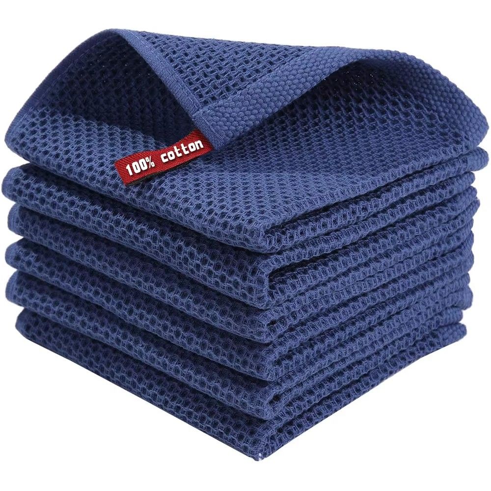 6PCS Custom High Quality 100% Cotton Kitchen Hand Towel Waffle Weave Cleaning Cloths Soft Absorbent Waffle Tea Towel Set for Kitchen Dish Cloths & Dish Towels