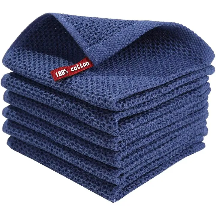 6PCS Custom High Quality 100% Cotton Kitchen Hand Towel Waffle Weave Cleaning Cloths Soft Absorbent Waffle Tea Towel Set for Kitchen Dish Cloths & Dish Towels