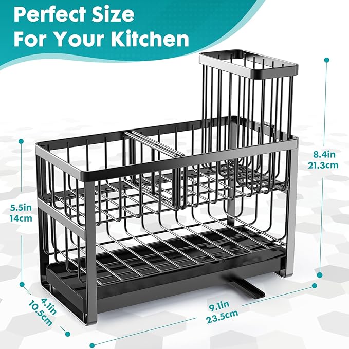 Sponge Holder for Kitchen Sink Organizer Caddy,2 Tier Dish Brush Scrubber Holder,Stainless Steel Sink Box Utensil Holder with Stand,Soap Dispenser Set Tray Counter Accessories & Storage Rack