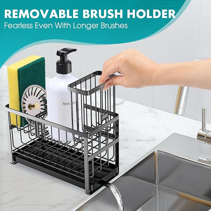 Sponge Holder for Kitchen Sink Organizer Caddy,2 Tier Dish Brush Scrubber Holder,Stainless Steel Sink Box Utensil Holder with Stand,Soap Dispenser Set Tray Counter Accessories & Storage Rack