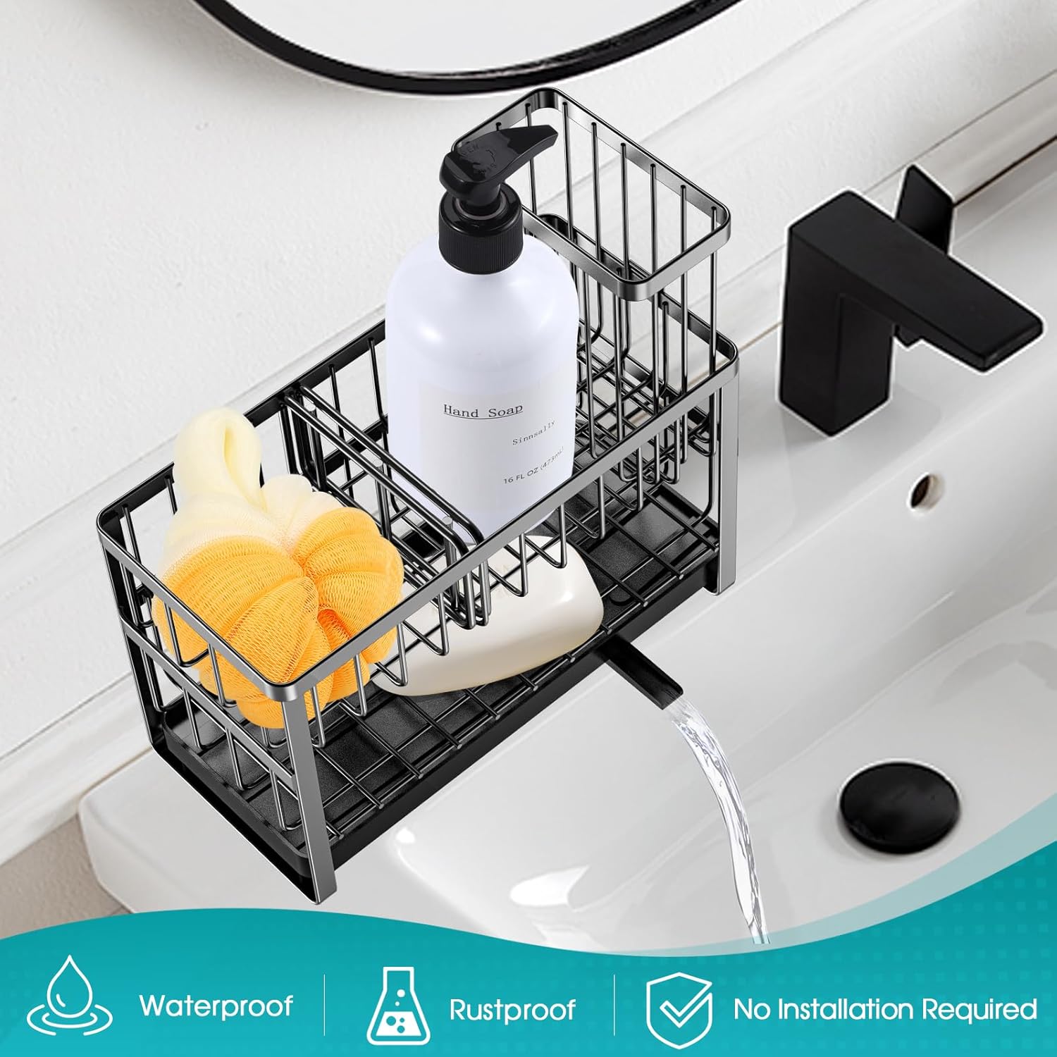 Sponge Holder for Kitchen Sink Organizer Caddy,2 Tier Dish Brush Scrubber Holder,Stainless Steel Sink Box Utensil Holder with Stand,Soap Dispenser Set Tray Counter Accessories & Storage Rack