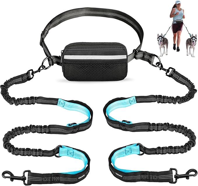 Hands Free Dog Leash with Zipper Pouch, Dual Padded Handles and Durable Bungee for Walking, Jogging and Running Your Dog,