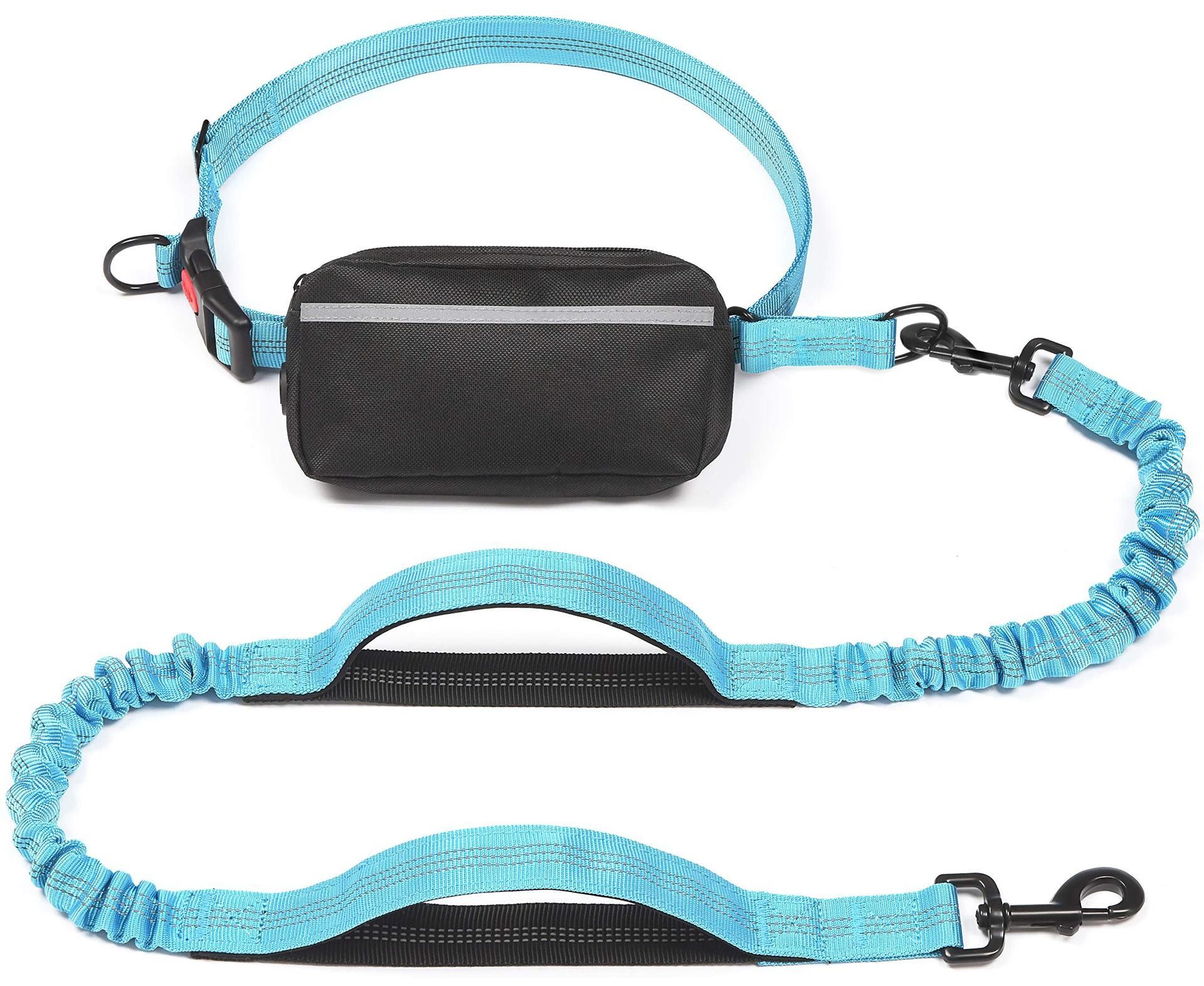 Hands Free Dog Leash with Zipper Pouch, Dual Padded Handles and Durable Bungee for Walking, Jogging and Running Your Dog,
