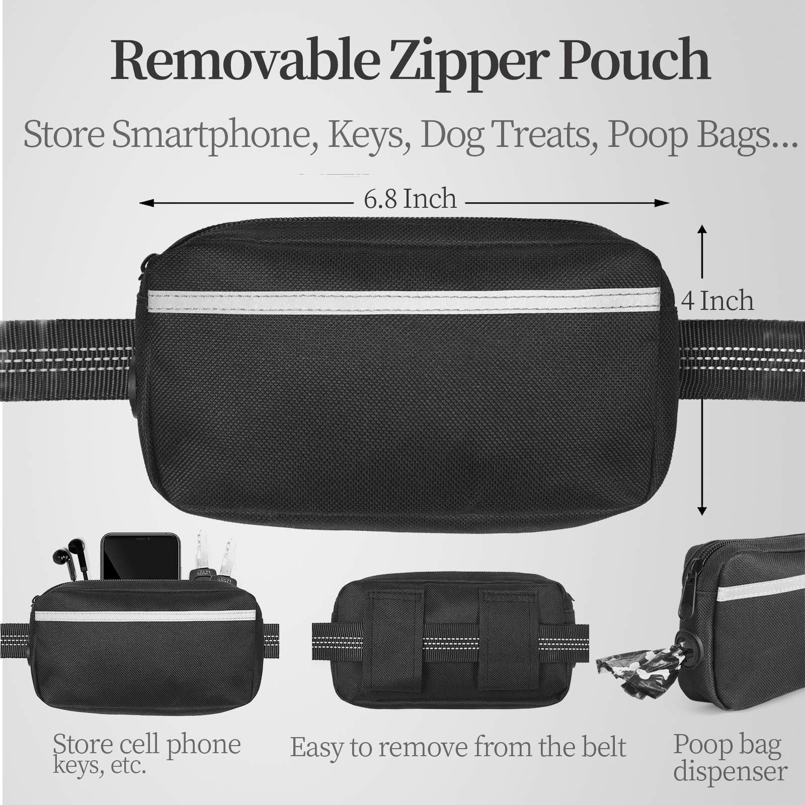 Hands Free Dog Leash with Zipper Pouch, Dual Padded Handles and Durable Bungee for Walking, Jogging and Running Your Dog,