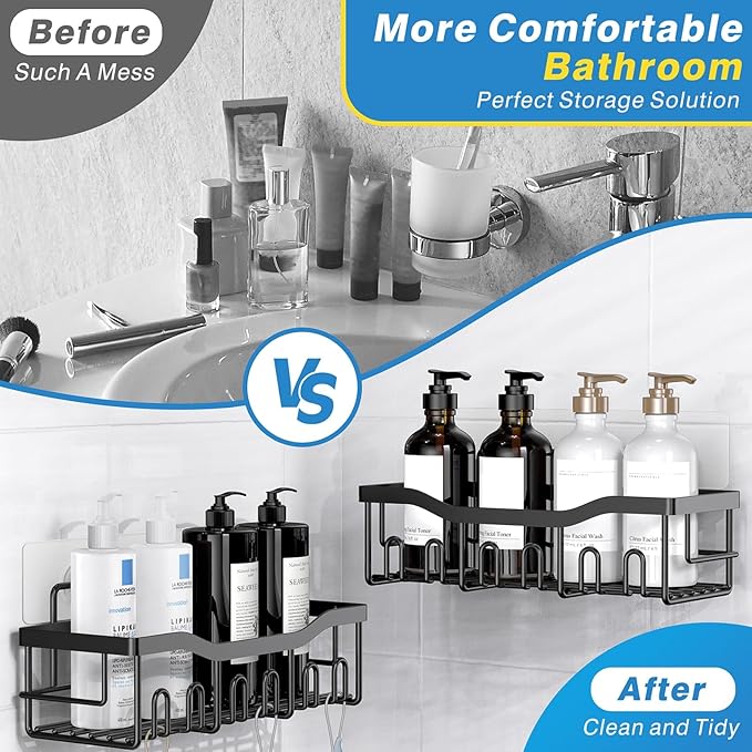 Adhesive Shower Caddy, 5 Pack Rustproof Stainless Steel Bath Organizers With Large Capacity, No Drilling Shelves for Bathroom Storage & Home Decor,Bathroom Shelves