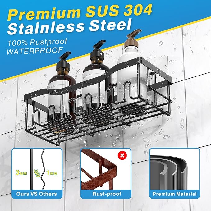 Adhesive Shower Caddy, 5 Pack Rustproof Stainless Steel Bath Organizers With Large Capacity, No Drilling Shelves for Bathroom Storage & Home Decor,Bathroom Shelves