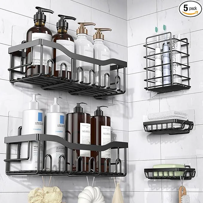 Adhesive Shower Caddy, 5 Pack Rustproof Stainless Steel Bath Organizers With Large Capacity, No Drilling Shelves for Bathroom Storage & Home Decor,Bathroom Shelves Bathroom Organiser