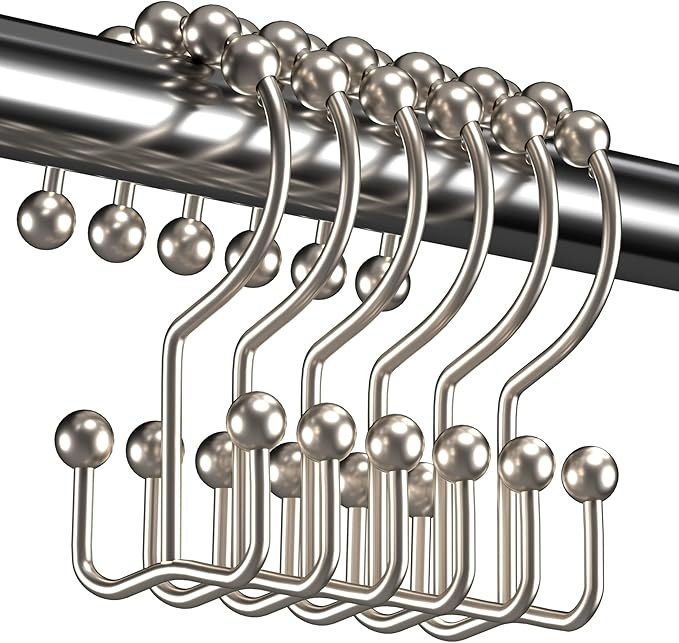 Black Shower Curtain Hooks Rings, Rust-Resistant Metal Double Glide Shower Hooks for Bathroom Shower Rods Curtains, Set of 12 Hooks,Shower Curtains, Hooks & Liners
