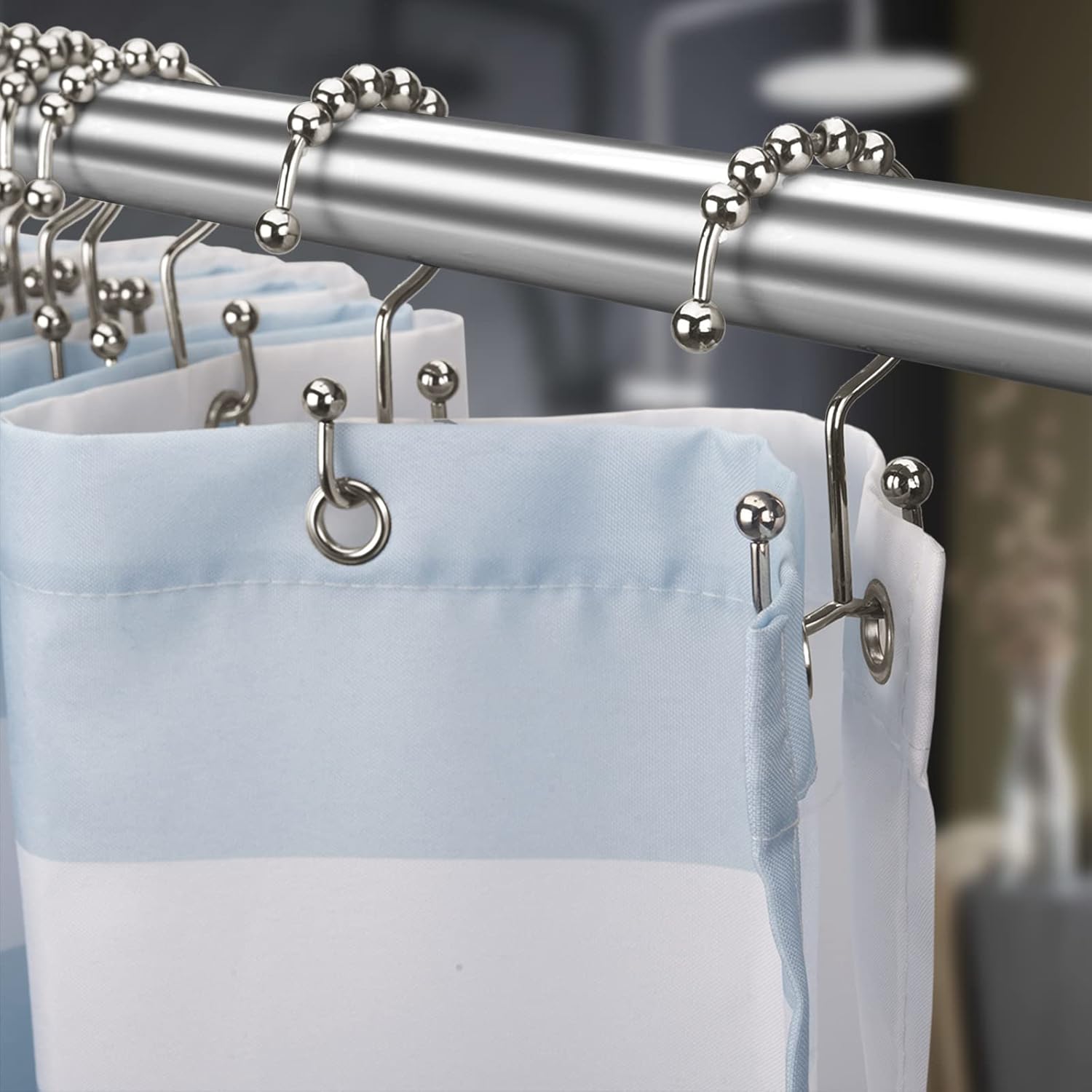 Black Shower Curtain Hooks Rings, Rust-Resistant Metal Double Glide Shower Hooks for Bathroom Shower Rods Curtains, Set of 12 Hooks,Shower Curtains, Hooks & Liners