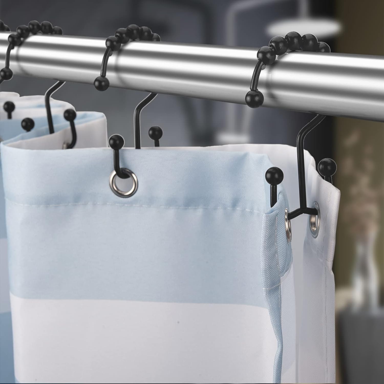 Black Shower Curtain Hooks Rings, Rust-Resistant Metal Double Glide Shower Hooks for Bathroom Shower Rods Curtains, Set of 12 Hooks,Shower Curtains, Hooks & Liners