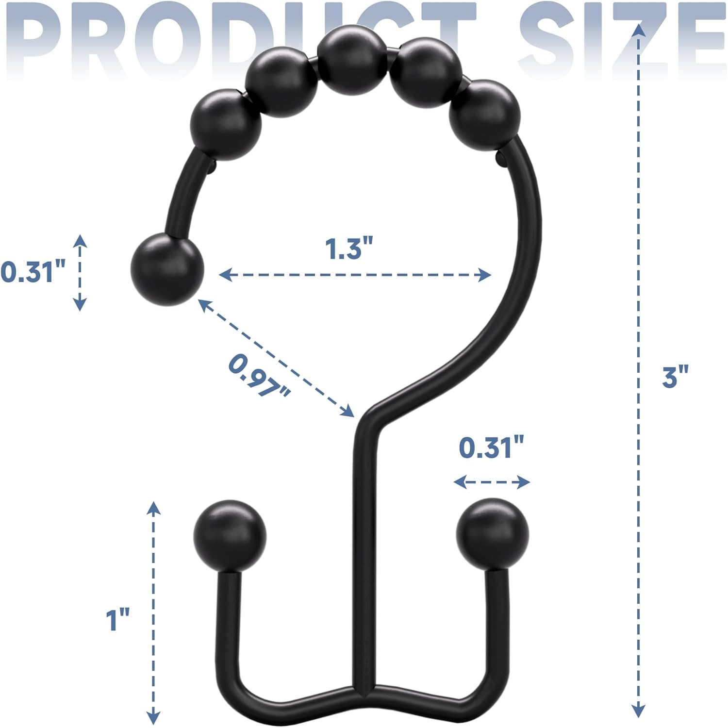 Black Shower Curtain Hooks Rings, Rust-Resistant Metal Double Glide Shower Hooks for Bathroom Shower Rods Curtains, Set of 12 Hooks,Shower Curtains, Hooks & Liners