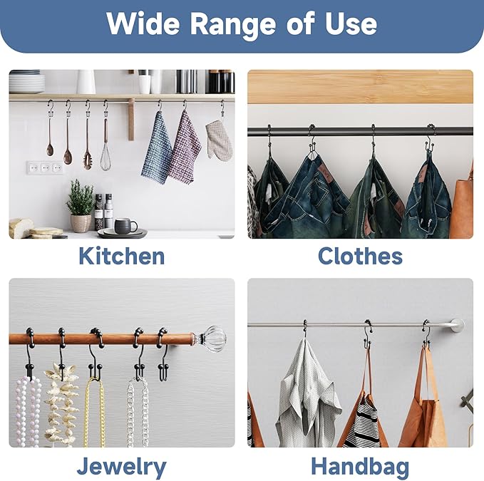 Black Shower Curtain Hooks Rings, Rust-Resistant Metal Double Glide Shower Hooks for Bathroom Shower Rods Curtains, Set of 12 Hooks,Shower Curtains, Hooks & Liners