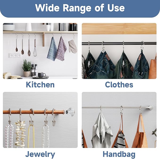 Black Shower Curtain Hooks Rings, Rust-Resistant Metal Double Glide Shower Hooks for Bathroom Shower Rods Curtains, Set of 12 Hooks,Shower Curtains, Hooks & Liners