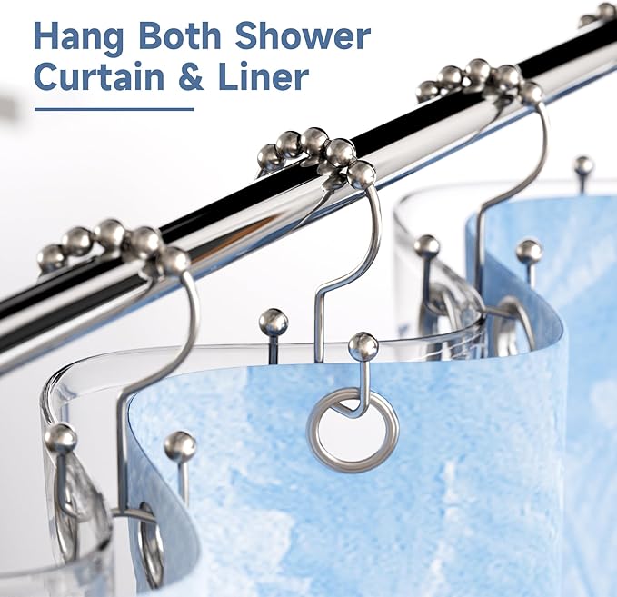 Black Shower Curtain Hooks Rings, Rust-Resistant Metal Double Glide Shower Hooks for Bathroom Shower Rods Curtains, Set of 12 Hooks,Shower Curtains, Hooks & Liners