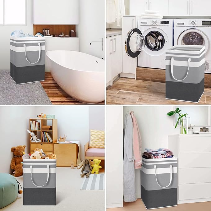 Large Laundry Baskets, Waterproof, Freestanding Laundry Hampers, Collapsible Clothes Hamper with Reinforced Handles in Laundry Room, College Dorm, Bathroom, Bedroom