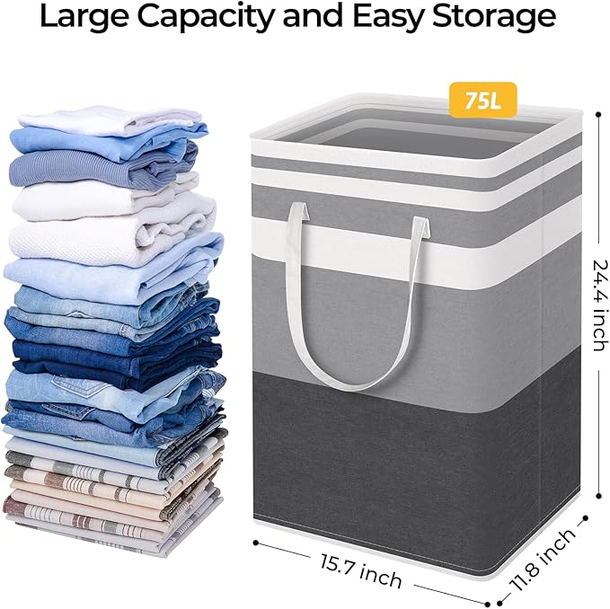 Large Laundry Baskets, Waterproof, Freestanding Laundry Hampers, Collapsible Clothes Hamper with Reinforced Handles in Laundry Room, College Dorm, Bathroom, Bedroom
