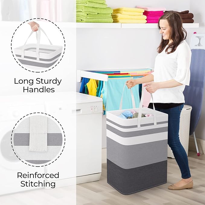 Large Laundry Baskets, Waterproof, Freestanding Laundry Hampers, Collapsible Clothes Hamper with Reinforced Handles in Laundry Room, College Dorm, Bathroom, Bedroom