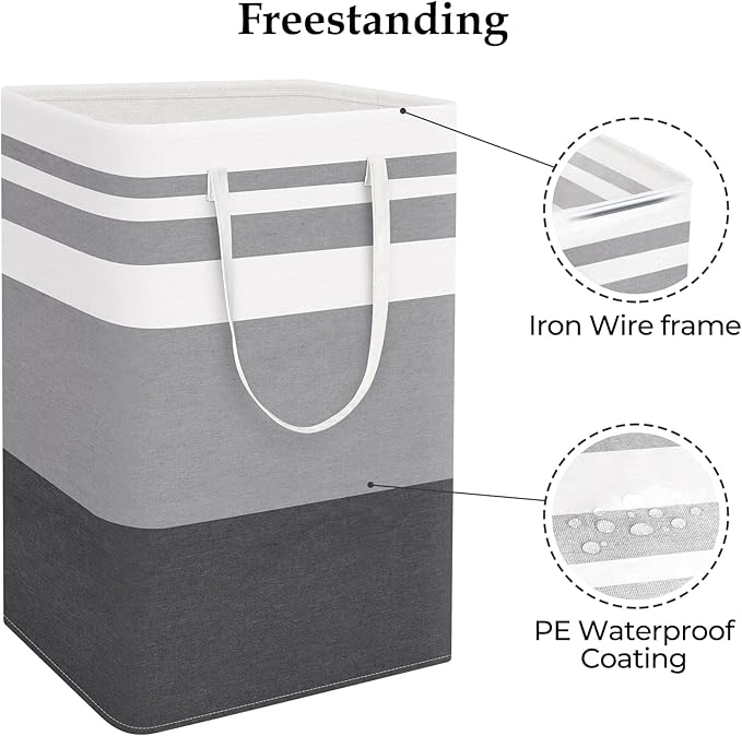 Large Laundry Baskets, Waterproof, Freestanding Laundry Hampers, Collapsible Clothes Hamper with Reinforced Handles in Laundry Room, College Dorm, Bathroom, Bedroom