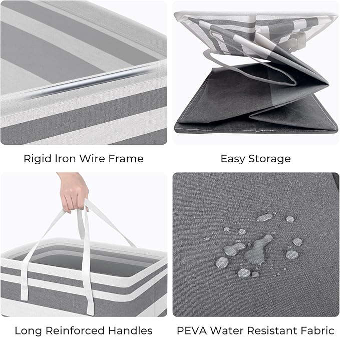 Large Laundry Baskets, Waterproof, Freestanding Laundry Hampers, Collapsible Clothes Hamper with Reinforced Handles in Laundry Room, College Dorm, Bathroom, Bedroom