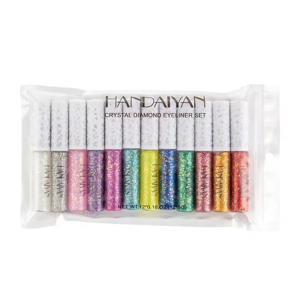 HANDAIYAN 12 Pcs/set Glitter Liquid Eyeliner Dreamy Shiny Eyeliner Set Jelly Colorful Sequined Eyeshadow Waterproof Anti-sweat Liquid Eyeliner