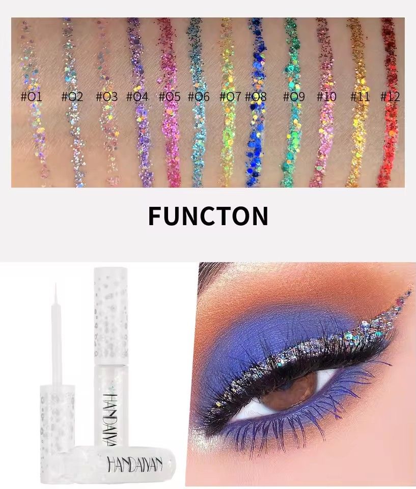HANDAIYAN 12 Pcs/set Glitter Liquid Eyeliner Dreamy Shiny Eyeliner Set Jelly Colorful Sequined Eyeshadow Waterproof Anti-sweat Liquid Eyeliner