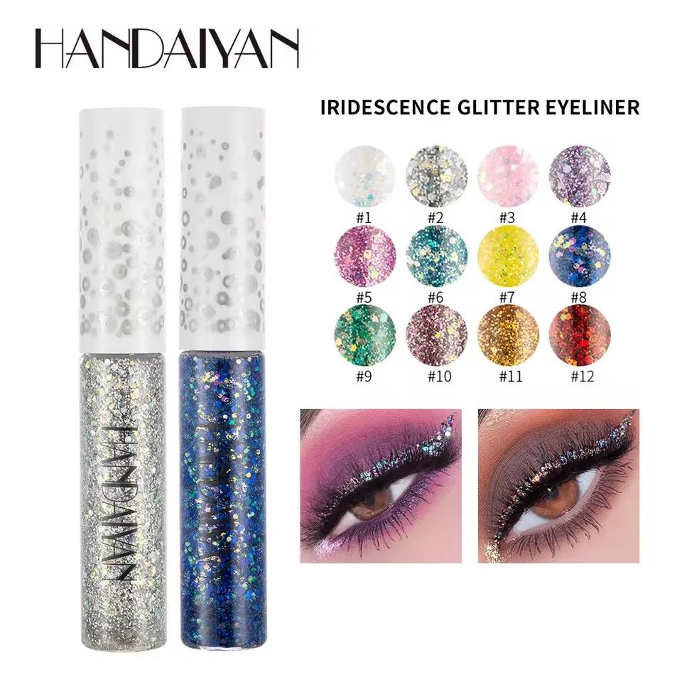 HANDAIYAN 12 Pcs/set Glitter Liquid Eyeliner Dreamy Shiny Eyeliner Set Jelly Colorful Sequined Eyeshadow Waterproof Anti-sweat Liquid Eyeliner